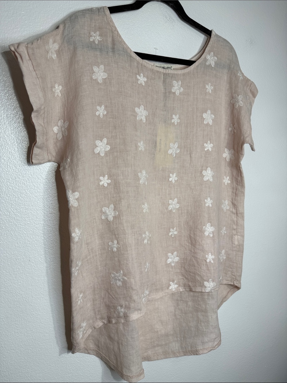 NWT Terzo Millennio Italy blush Linen Floral Embroidered Blouse Womens M